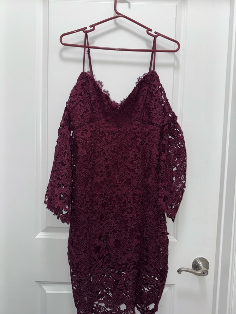 Anthropologie ASTR the Label Lace Cold-Shoulder Spaghetti Strap Dress Burgundy